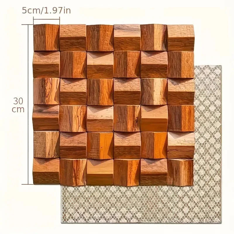 Solid Wood 3D Mosaic Panel Premium ✅(30 x 30 cm)