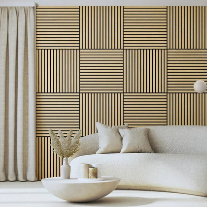 Pack of 4 Square Wood Acoustic Wall Panels 600mm x 600mm With 1x Free Adhesive