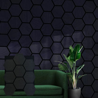 Pack Of x4 Wooden Acoustic Wall Hexagon Panels 700mm x 570mm Dark Grey