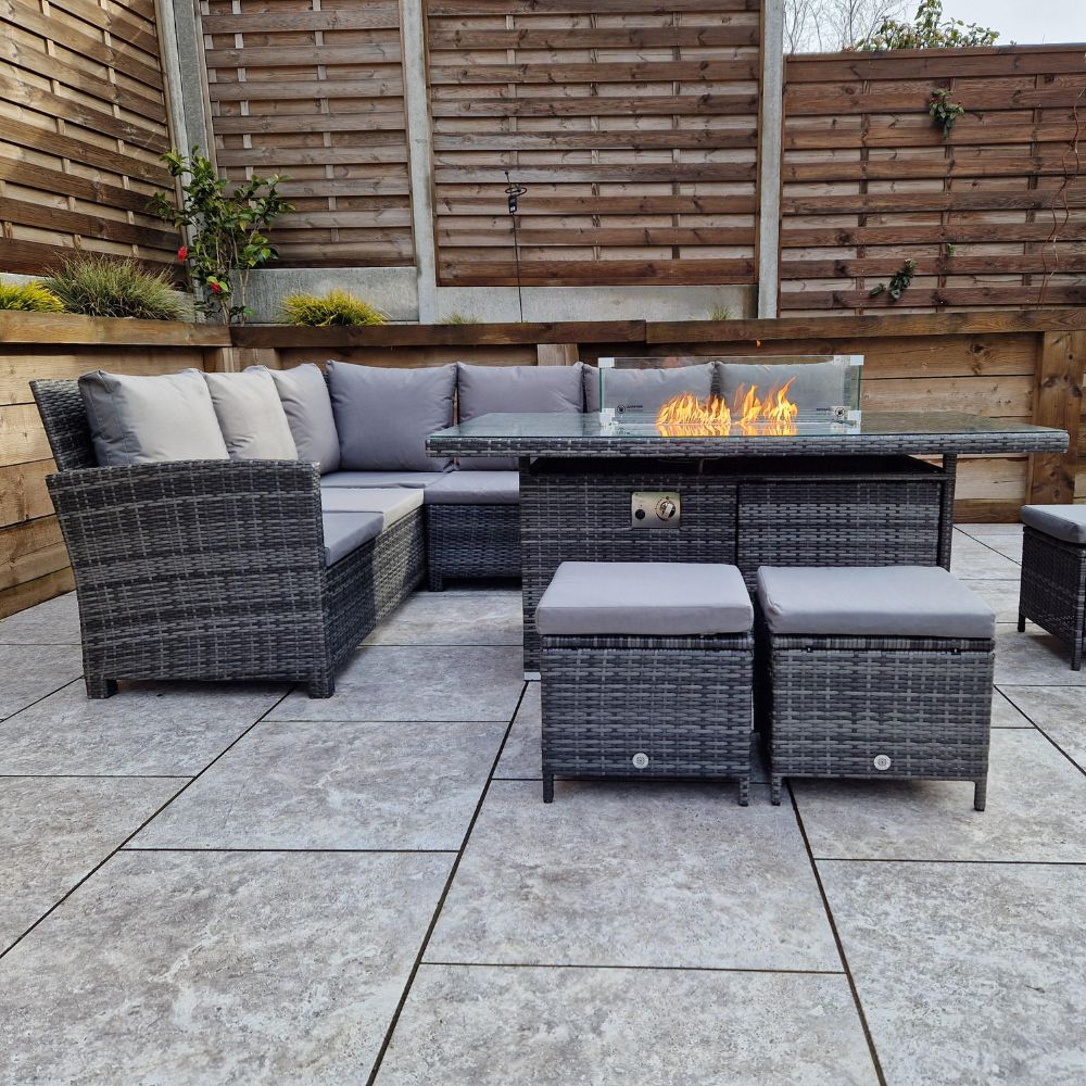The Windsor Rattan Firepit Corner Sofa And Stools Garden Set