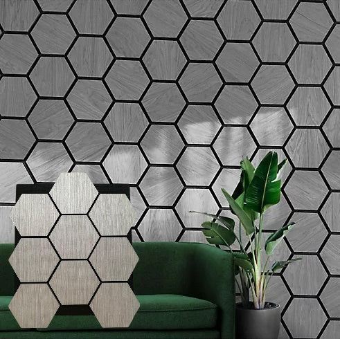Pack Of x4 Wooden Acoustic Wall Hexagon Panels 700mm x 570mm Light Grey