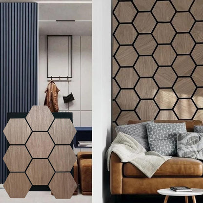 Pack Of x4 Wooden Acoustic Wall Hexagon Panels 700mm x 570mm Light Oak